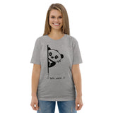 Panda hello world cute animal cartoon character, joy, computer humor, Unisex organic cotton t-shirt joy