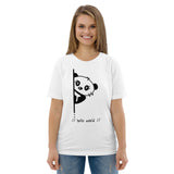 Panda hello world cute animal cartoon character, joy, computer humor, Unisex organic cotton t-shirt joy